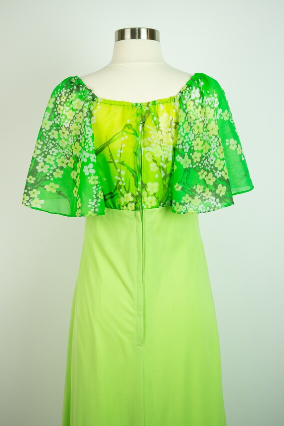 Vintage 1970s 28W Lime Green Butterfly Capelet Dr… - image 8