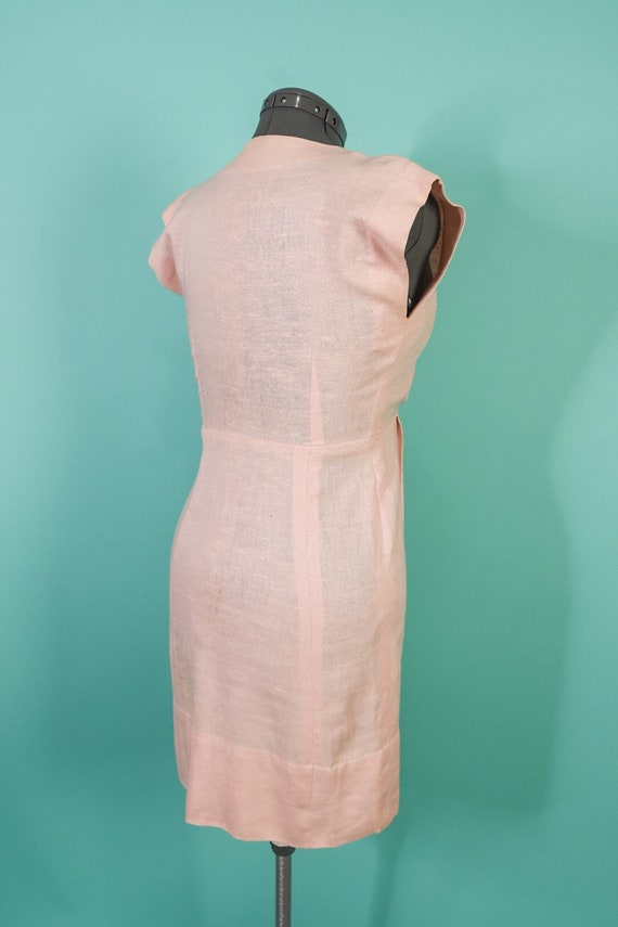 1940s 1950s 29W Medium Pink Linen Rayon Dress - image 4