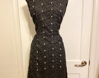 Vintage 1960s Dress Black Pencil Wiggle Dress Small Eyelet