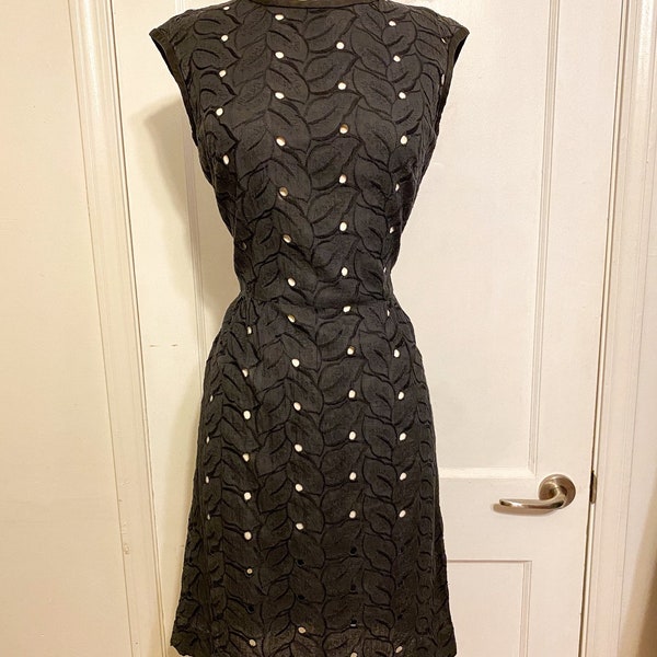 Vintage 1960s Dress Black Pencil Wiggle Dress Small Eyelet