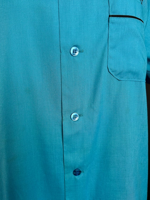 1970s 80s Blue Teal Bowling Shirt Medium - image 6