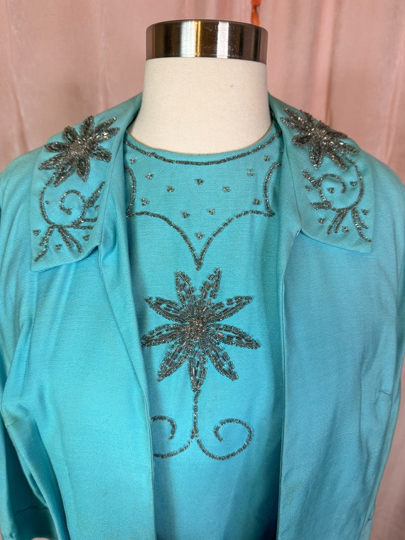 Vintage 1950s Turquoise Blue Skirt Suit Small Med… - image 3