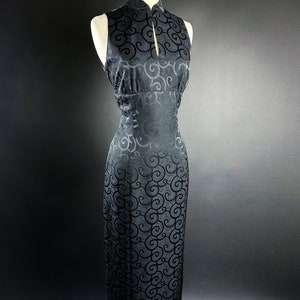 Vintage 90s Dress Black Cheongsam Asian Style Dress Maxi Dress Sexy Goth PinUp
