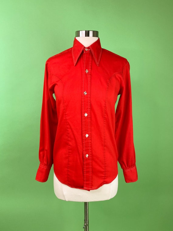 1970s Ladies Red Western Top XS Small