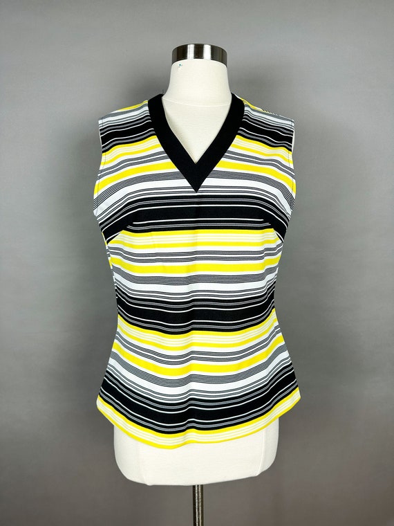1970s Yellow Black Striped Sleeveless Top Large - image 6