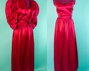 1970s 26W Red Halter Dress Evening Gown Set JC Penney