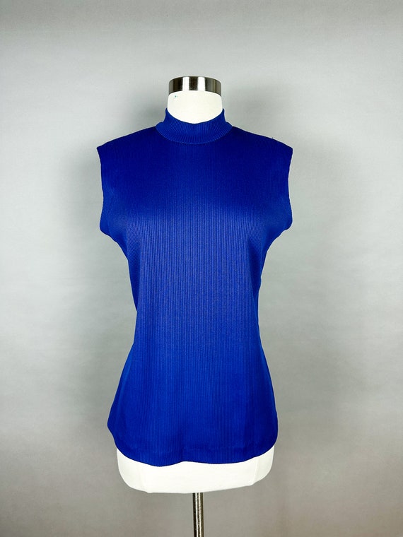 1970s Navy Blue Top Mock Neck Womens Top Large