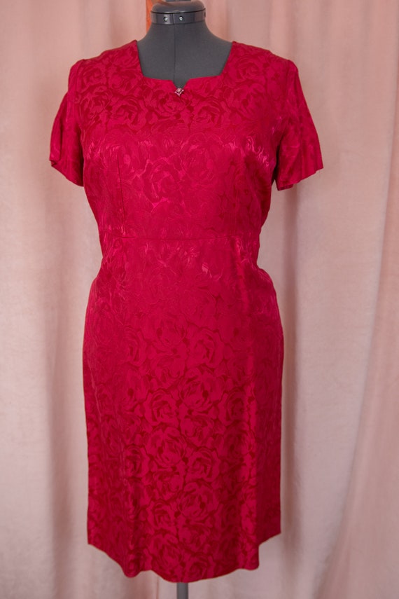 Vintage 1940s 50s Red Dress Set Pencil Dress 34 w… - image 4