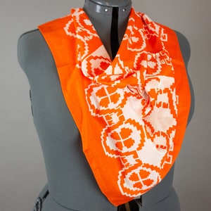 Vintage 1970s Orange Scarf Geometric Block Print image 4