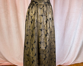 Falda Maci negra con estampado floral dorado, años 60 y 70, talla XS pequeña