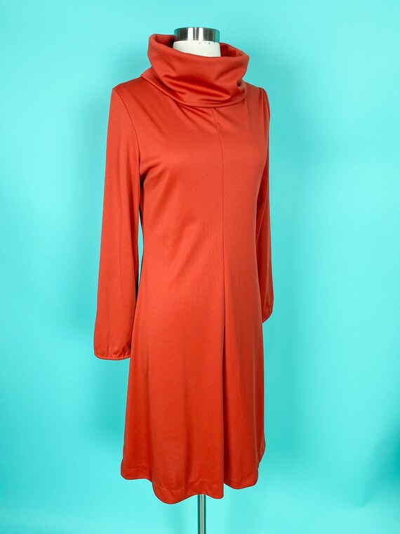 70s 30W Pumpkin Orange Dress Cowl Neck - image 5