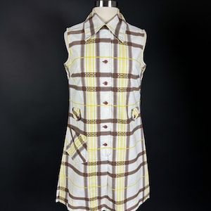 1960s Yellow Plaid Mod Mini Shift Dress 4 bust