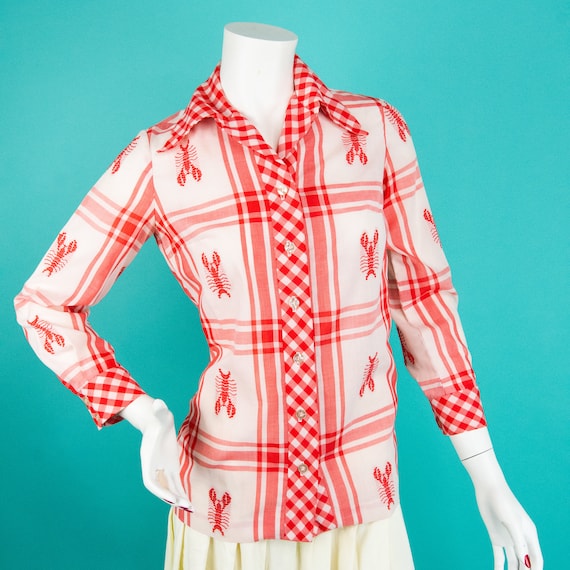 1960s Lobster Blouse - Vintage Button Up - Serbin
