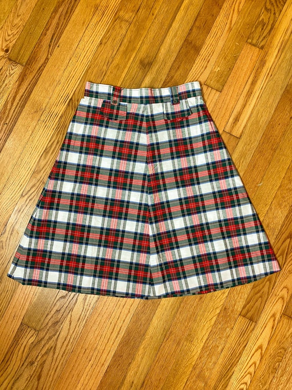 1970s Red Green Plaid Skirt