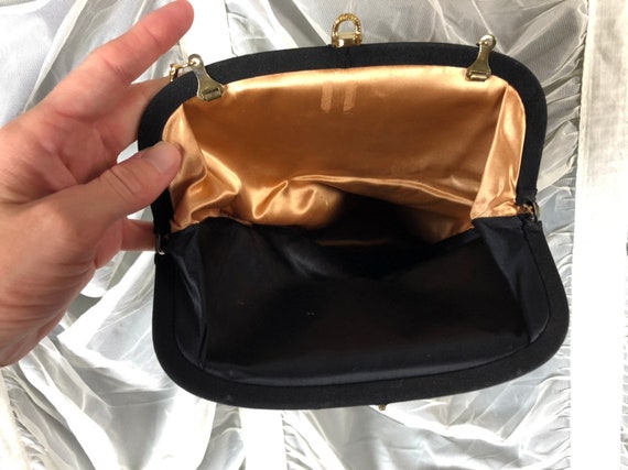 50s Black Clutch - Fold Over Purse - Gold Chain C… - image 6