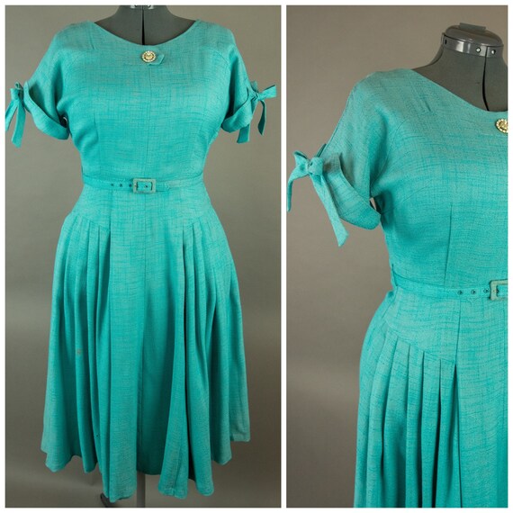 1950s Aqua Blue Dress XL - Turquoise Dress - Blue