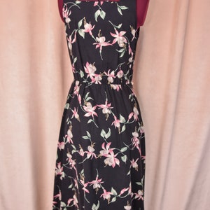 70s Hawaiian Dress - Navy Blue Dress - Floral Dress - 70s Day Dress