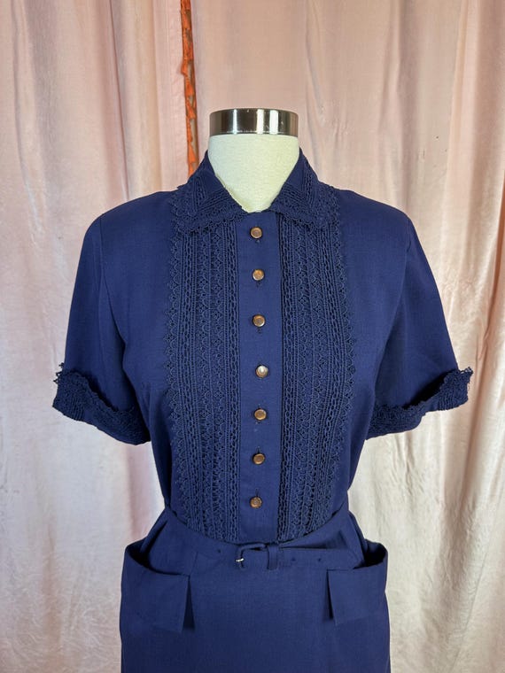 slim fit dress slacks Self-Portrait - Navy Knit Taffeta Midi Dress main image 1