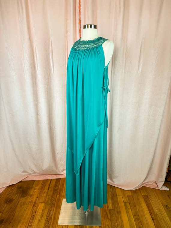 Vintage 1970s Turquoise Green Goddess Dress Small… - image 3