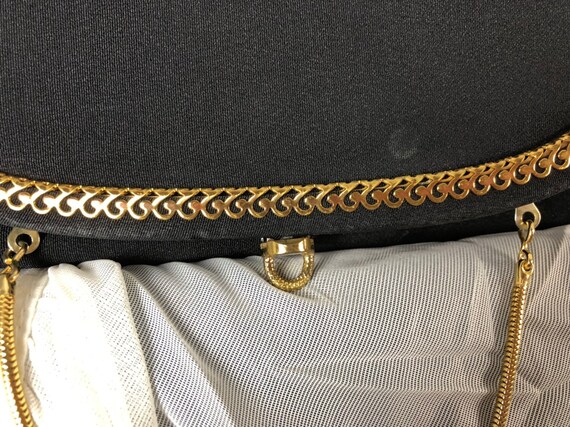 50s Black Clutch - Fold Over Purse - Gold Chain C… - image 5