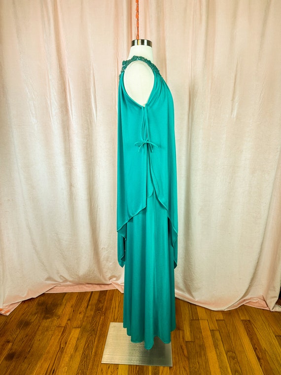 Vintage 1970s Turquoise Green Goddess Dress Small… - image 5