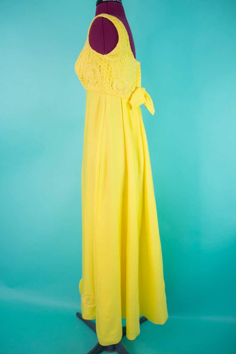 Vintage 1960s XS Yellow Maxi Dress Empire Waist image 8
