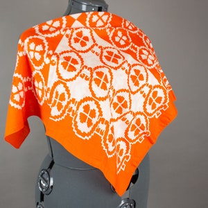 Vintage 1970s Orange Scarf Geometric Block Print