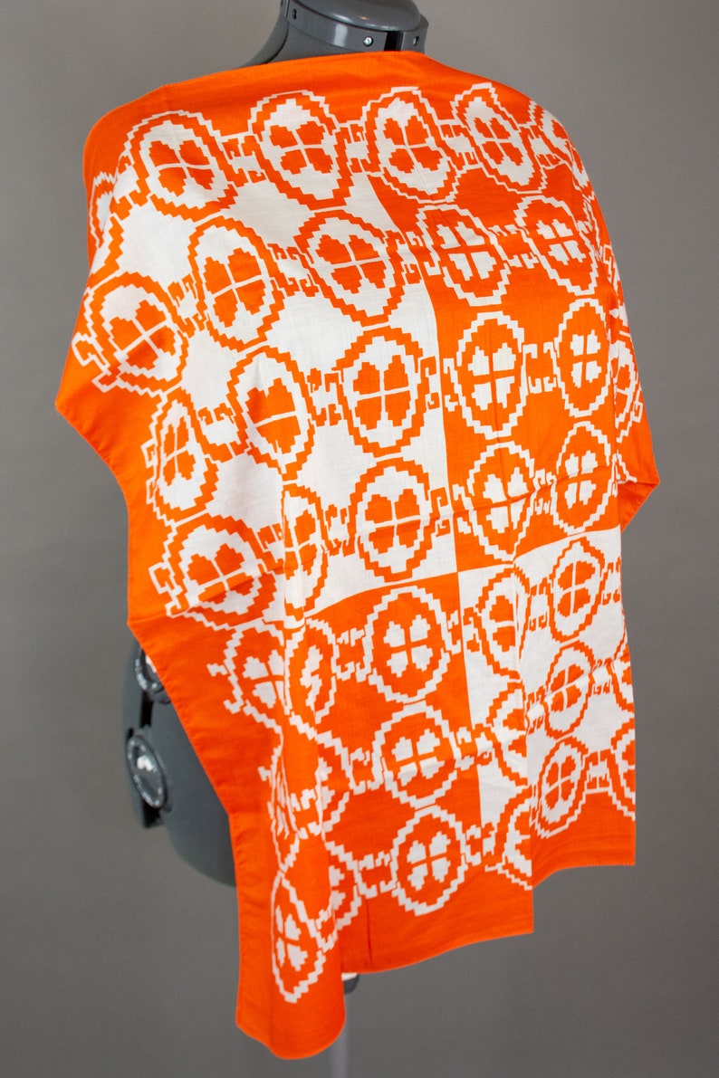 Vintage 1970s Orange Scarf Geometric Block Print image 9