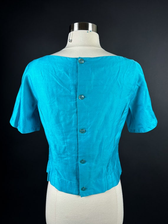 1950s 60s Robin Egg Blue Top XS Small 32 bust - image 5