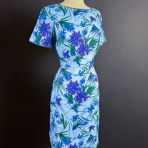 1950s 60s Blue Floral Dress Small L’Aiglon