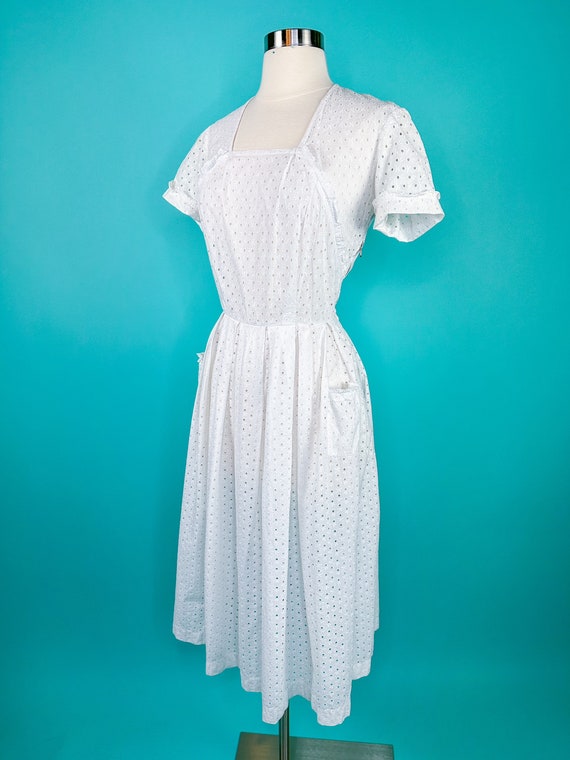 Vintage 1940s White Eyelet Lace Dress 27 Waist - image 4
