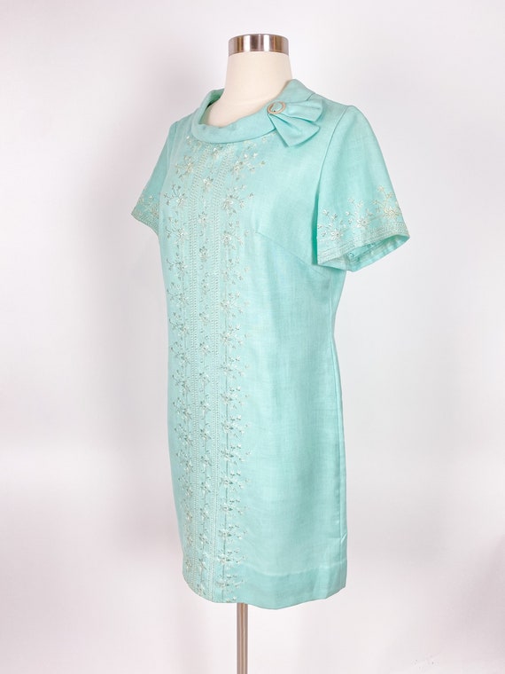 Vintage 1960s 34W Aqua Blue Dress