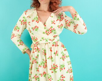 1960s Yellow Floral Dress Small Medium 28 W