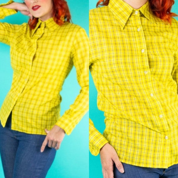 1970s Yellow Button Up Shirt Small Western - image 1