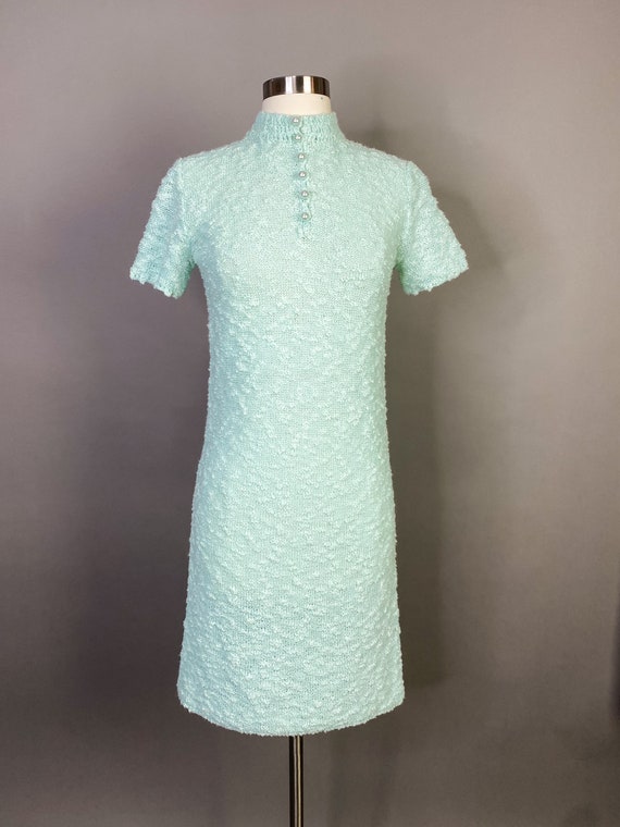 Vintage 1960s 32W Mint Teal Knit Dress Sweater Dr… - image 2