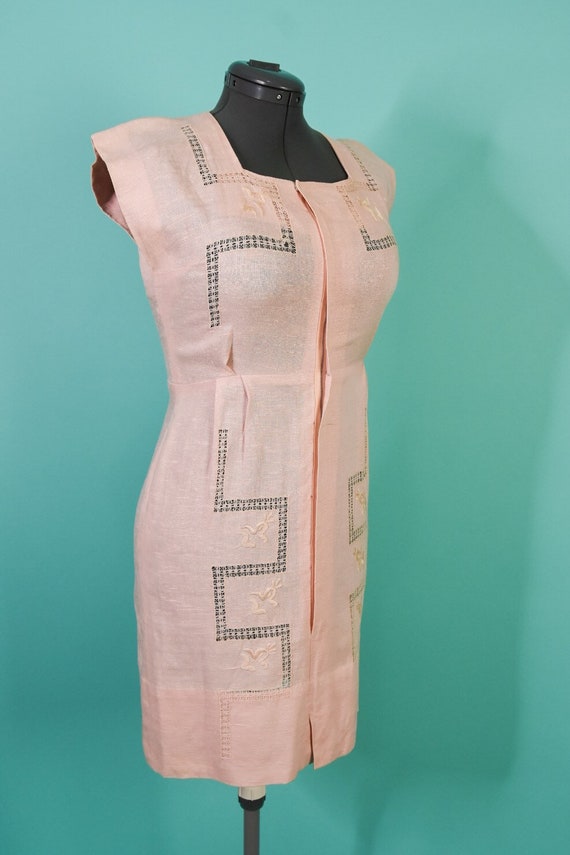 1940s 1950s 29W Medium Pink Linen Rayon Dress - image 3