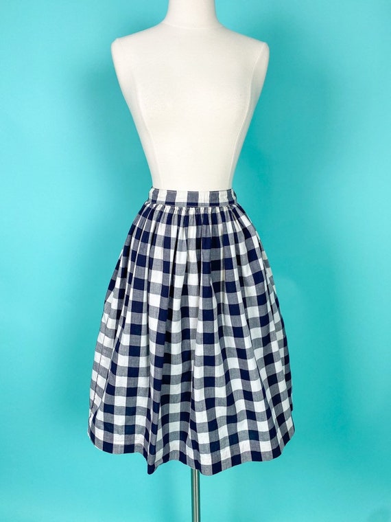 1940s 24W Skirt Plaid Cotton black white - image 2