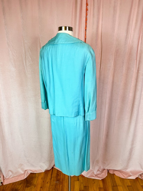 Vintage 1950s Turquoise Blue Skirt Suit Small Med… - image 4