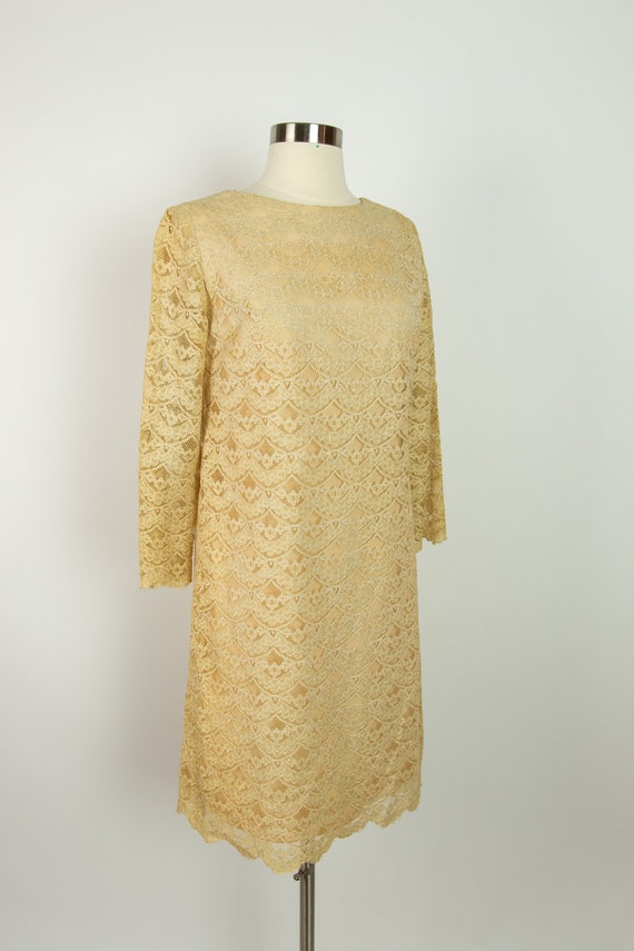 Vintage 1960s 34B Beige Lace Babydoll Dress Small… - image 3