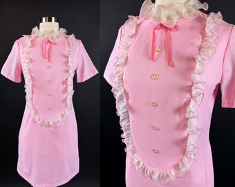 Cute 1960s Mod Pink Frill Dress Small
