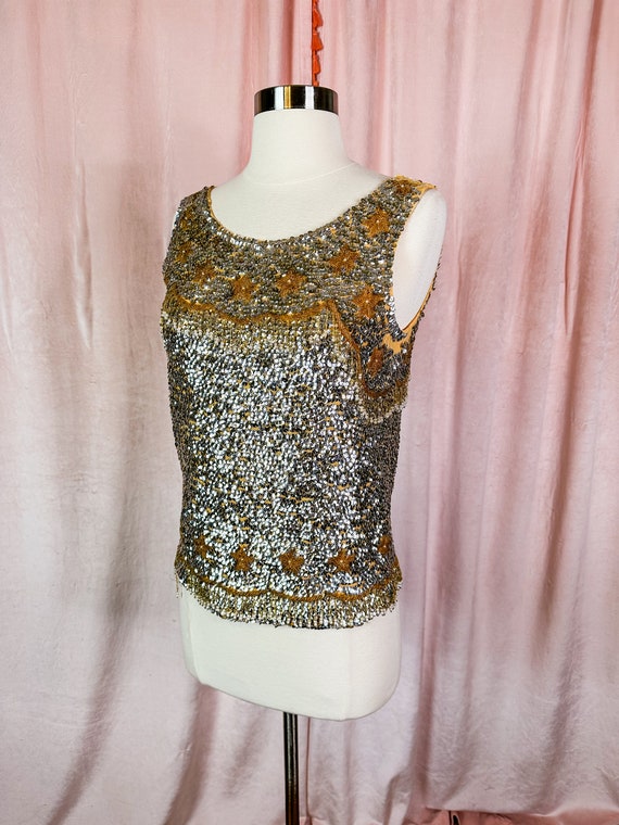 Vintage 1950s 60s Gold and Silver Sequin Beaded S… - image 2