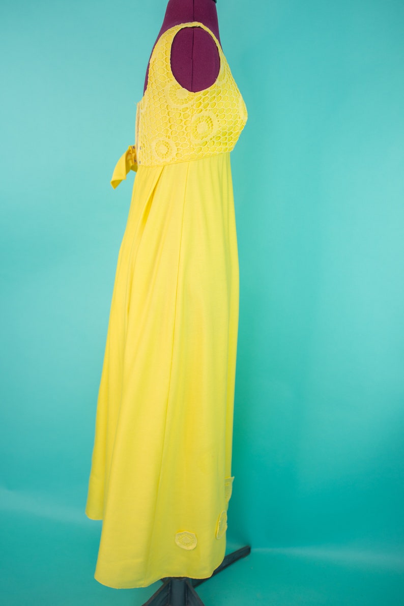 Vintage 1960s XS Yellow Maxi Dress Empire Waist image 6