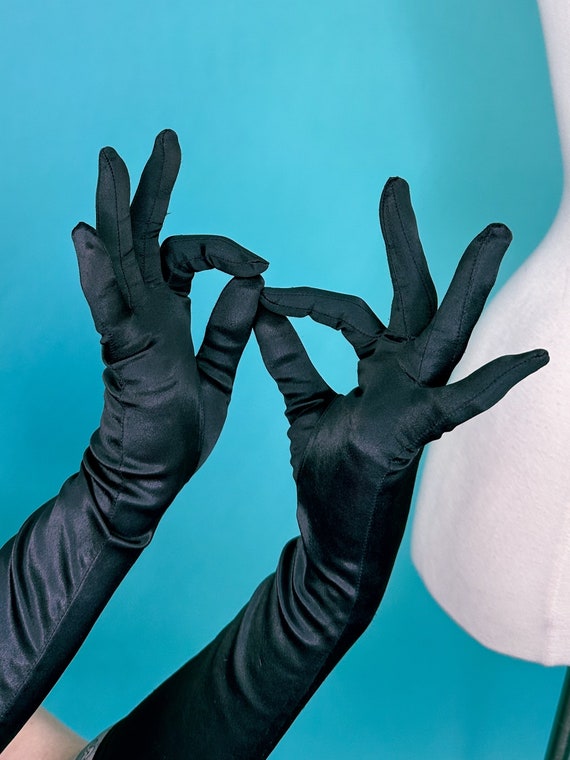 40s 50s Black Satin Nylon Gloves - image 3