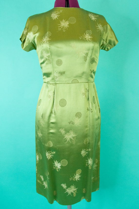 Vintage 1950s Green Asian Wiggle Dress - Green Sa… - image 4