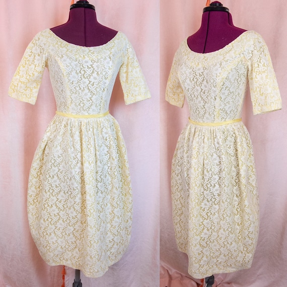 yellow and white lace dress