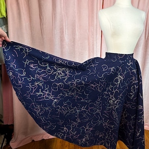 Vintage 1950s Navy Blue Felt Circle Skirt Metallic Strips