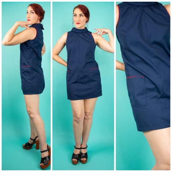 1960s Small Mod Dress with Pockets - Navy Blue Mod