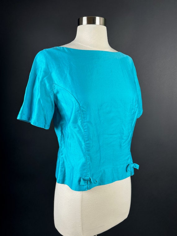 1950s 60s Robin Egg Blue Top XS Small 32 bust - image 3