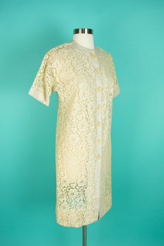 Vintage 1950s 60s 34" Bust Small Beige Lace Dress… - image 4