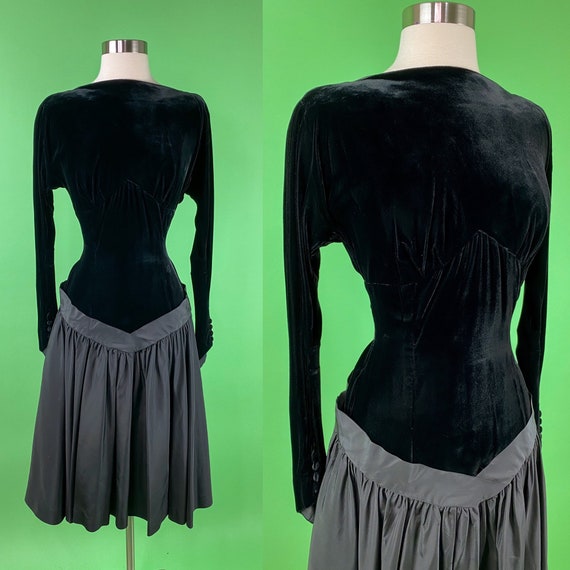 Vintage 1950s Lilli Diamond Dress Black Velvet Taf